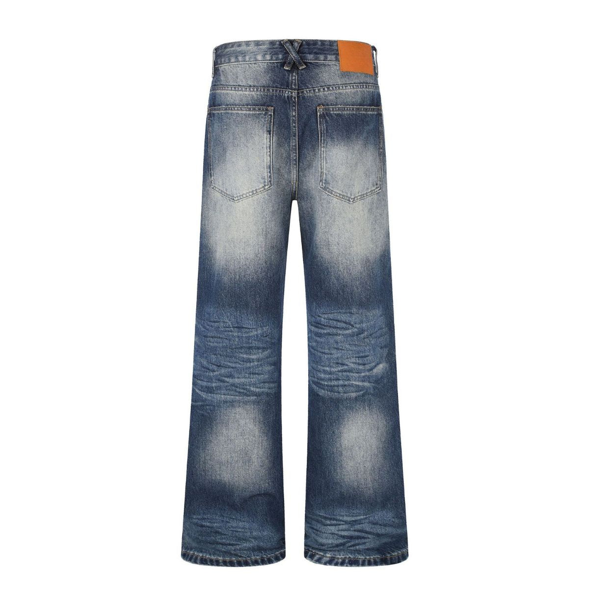 Washed Blue Distressed Micro Flare Vintage Denim Jeans