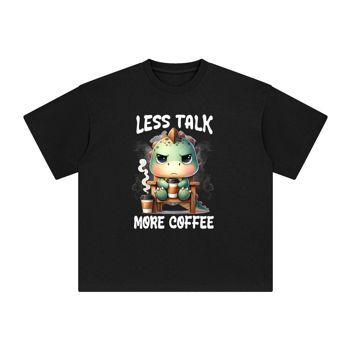 Dinosaur Drinking Coffee Graphic Tee-INNBLAC Fashion Apparel