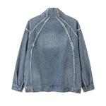 Oversized Stand-up Collar Washed Distressed Denim Jacket