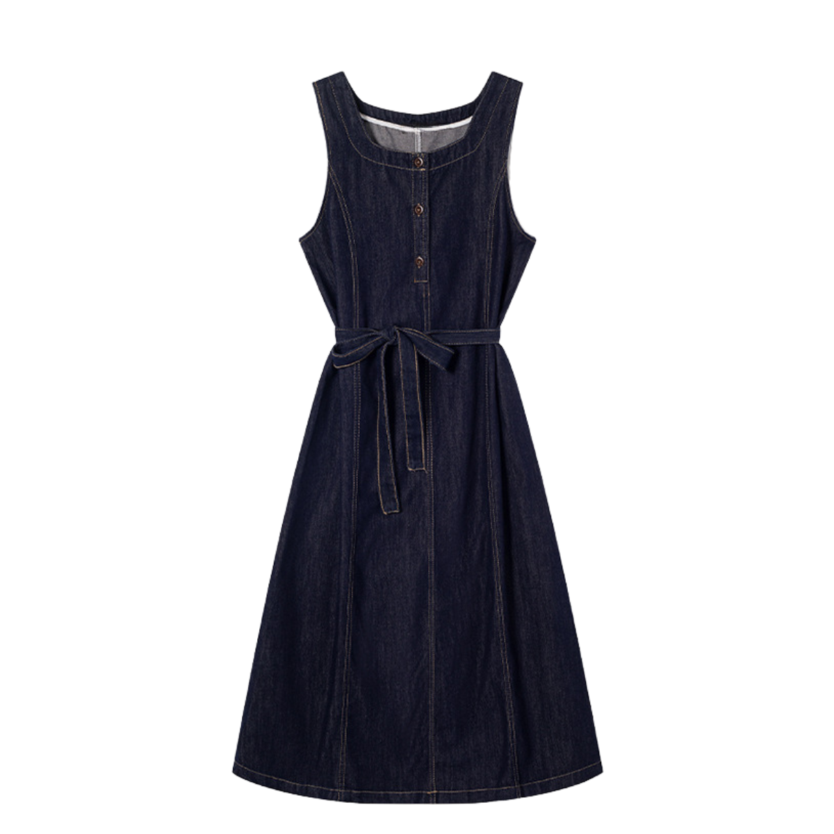 Sleeveless Button-Front A-Line Midi Dress