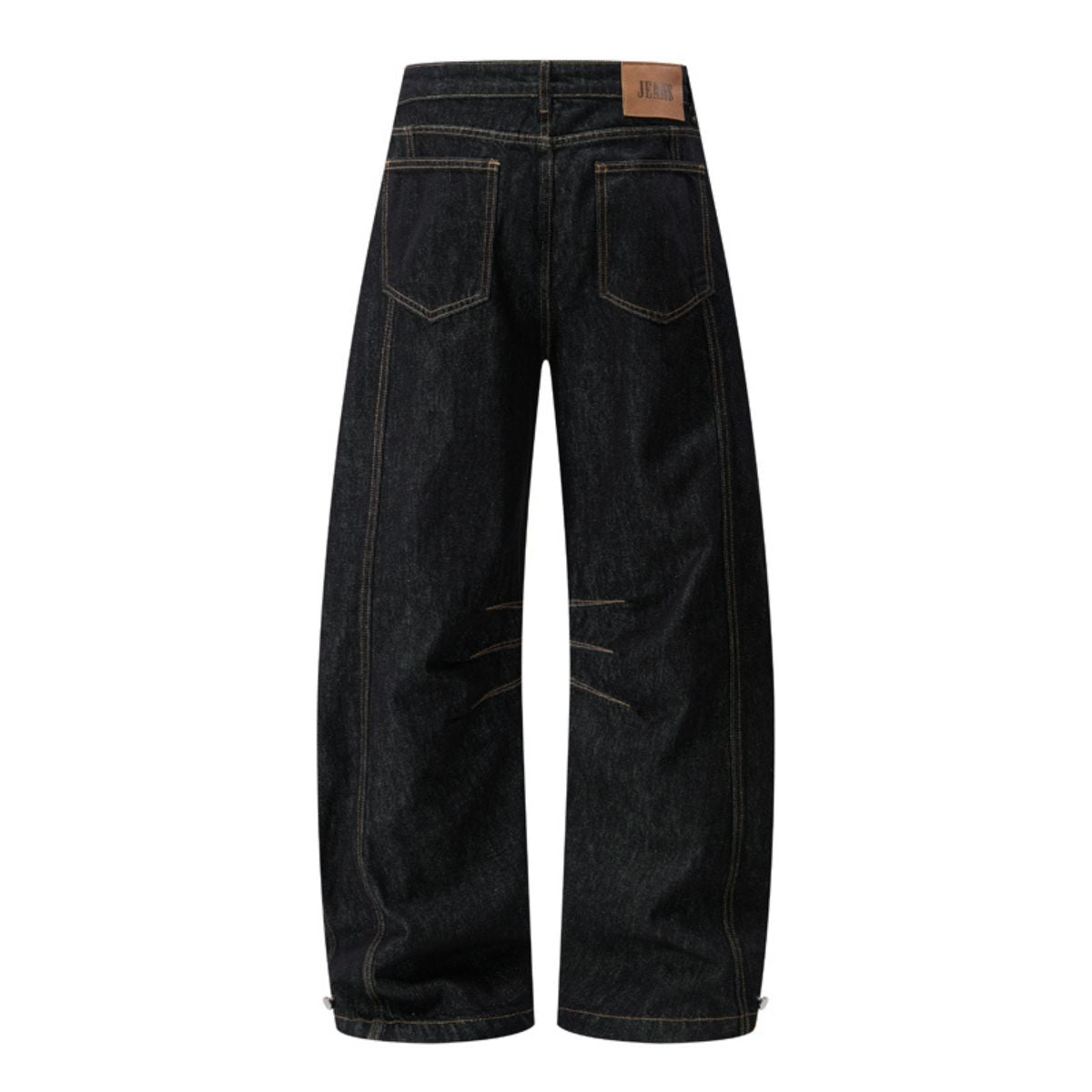 Raw Black Deconstructed Curved Wide‑Leg Jeans
