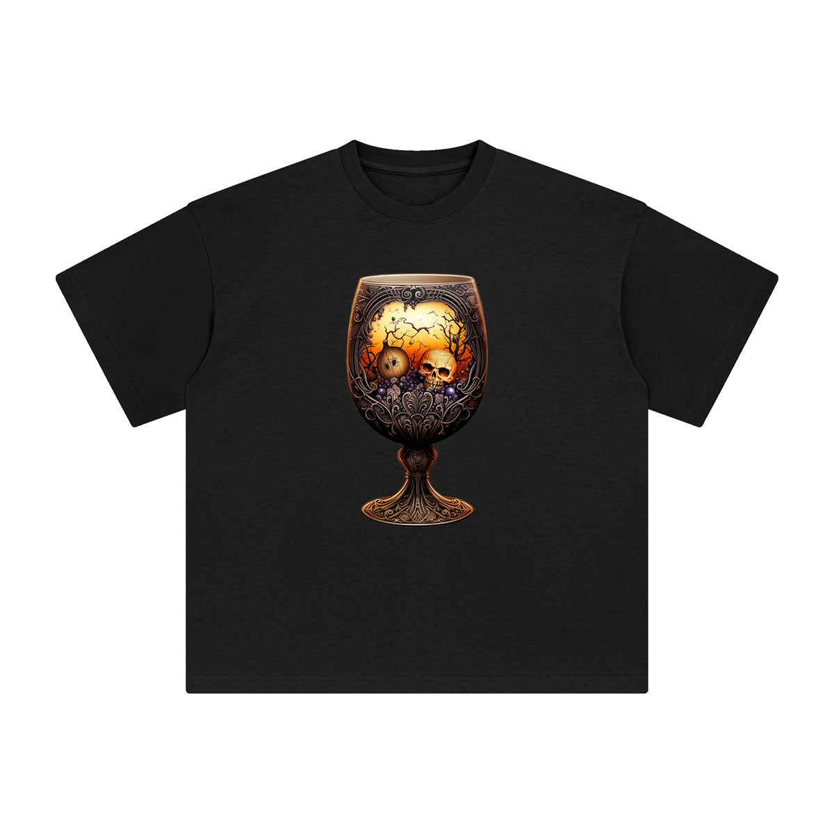 Halloween Wine Cup Graphic Tee-INNBLAC Fashion Apparel