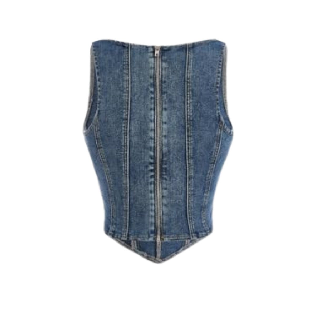 Women's AsymmetricalSquare Neck Zip Back Denim Corset Crop Top