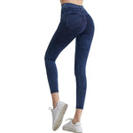 High Waisted Washed Denim Capri Leggings