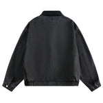 Vintage Washed Distressed Dropped Shoulder Workwear Multi-pocket Denim Jacket