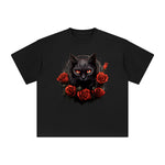 Black Cat & Rose Graphic Tee-INNBLAC Fashion Apparel
