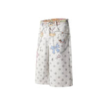 Washed Rabbit Print Polka Dot Bow Detail Relaxed Wide-Leg Bermuda Shorts