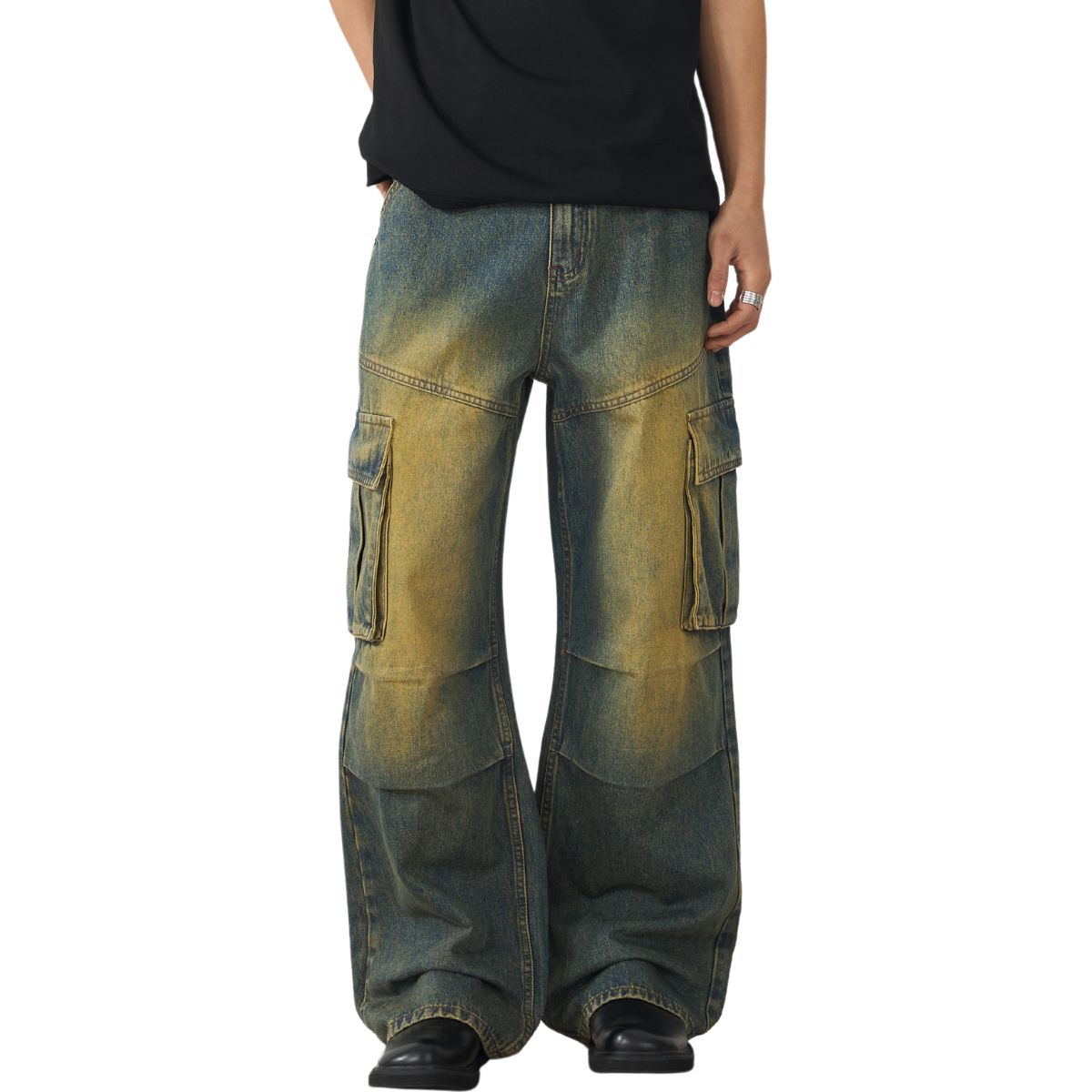 Muddy WashedVintage Washed Pleated Knee Cargo Jeans