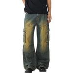 Muddy WashedVintage Washed Pleated Knee Cargo Jeans