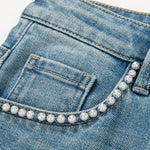 Risen Jeans Rose Embroidered Lace-Cut Jeans with Pearl Beading