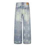 Vintage Whiskered Ripped Straight‑Leg Casual Jeans