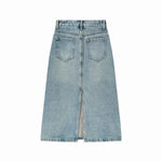 Women's Distressed Denim Midi Skirt