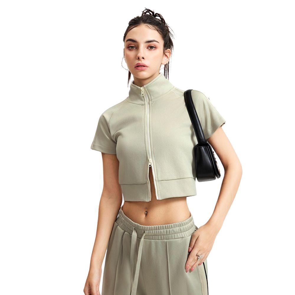 High Neck Zip Crop Top-INNBLAC Fashion Apparel