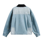 Men's Vintage Washed Splatter Ombre Denim Utility Jacket