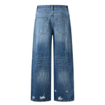 Retro Wash Ripped Wide Leg Denim Jeans