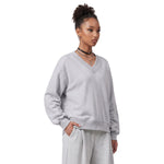 Boxy Short‑Wide V‑Neck Sweatshirt With Gathered Lantern Puff Sleeves