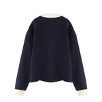 Women's Heavyweight Washed Color Block Collared Long Sleeve Sweatshirt