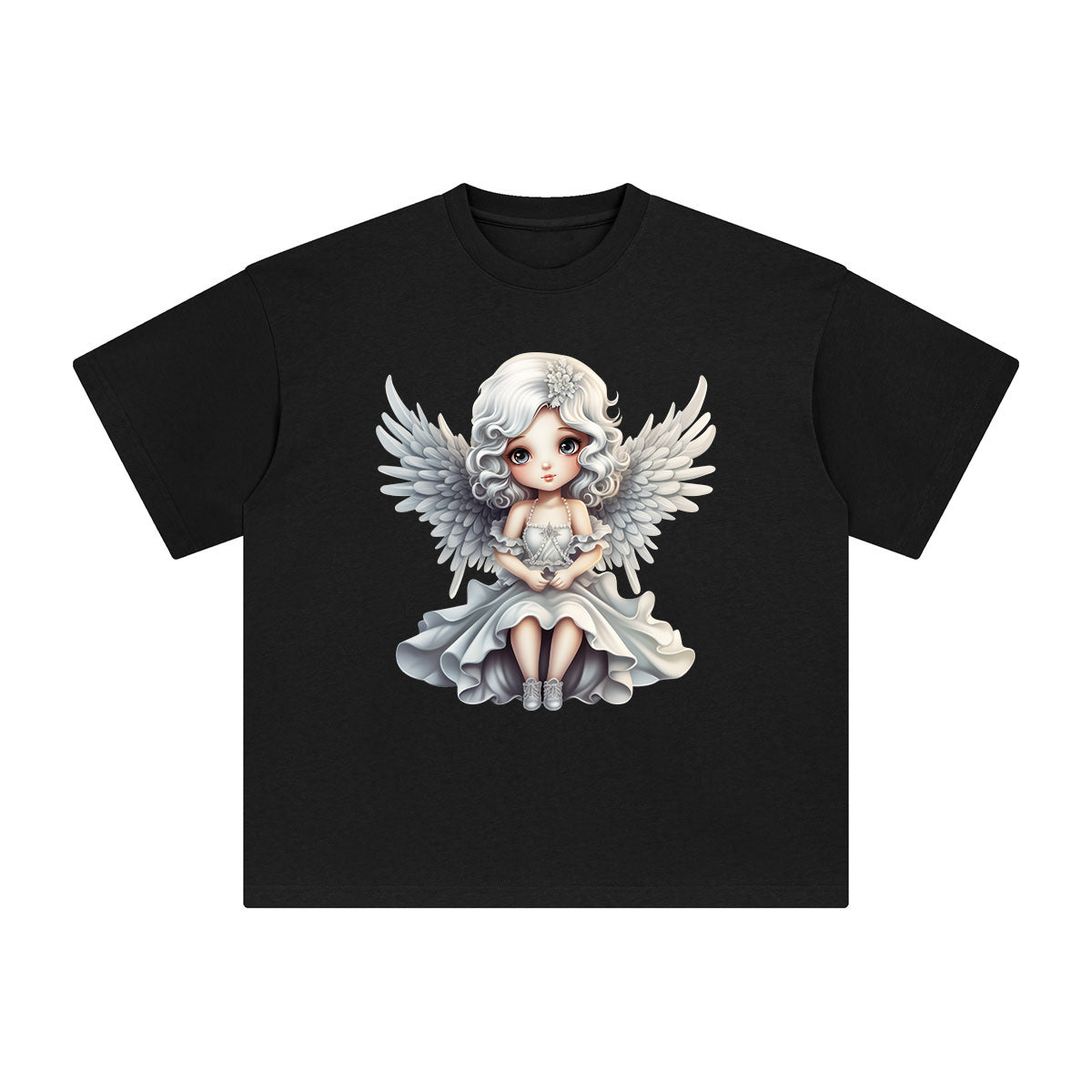 Silver Christmas Angel Graphic Tee-INNBLAC Fashion Apparel