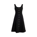 Black Button-Front Denim A-Line Dress