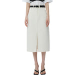 White High-Rise Denim Midi Skirt