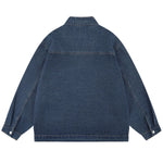 Heavy Industry Retro Zipper Stand Collar Motorcycle Wear Washed Denim Jacket