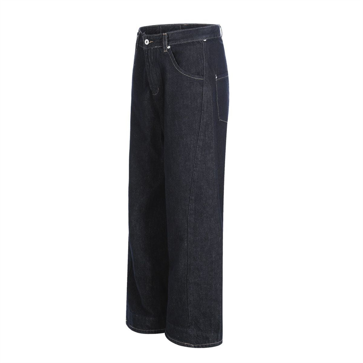 Men's Original Denim Loose Wide-Leg Straight Pants with Contrast Stitching
