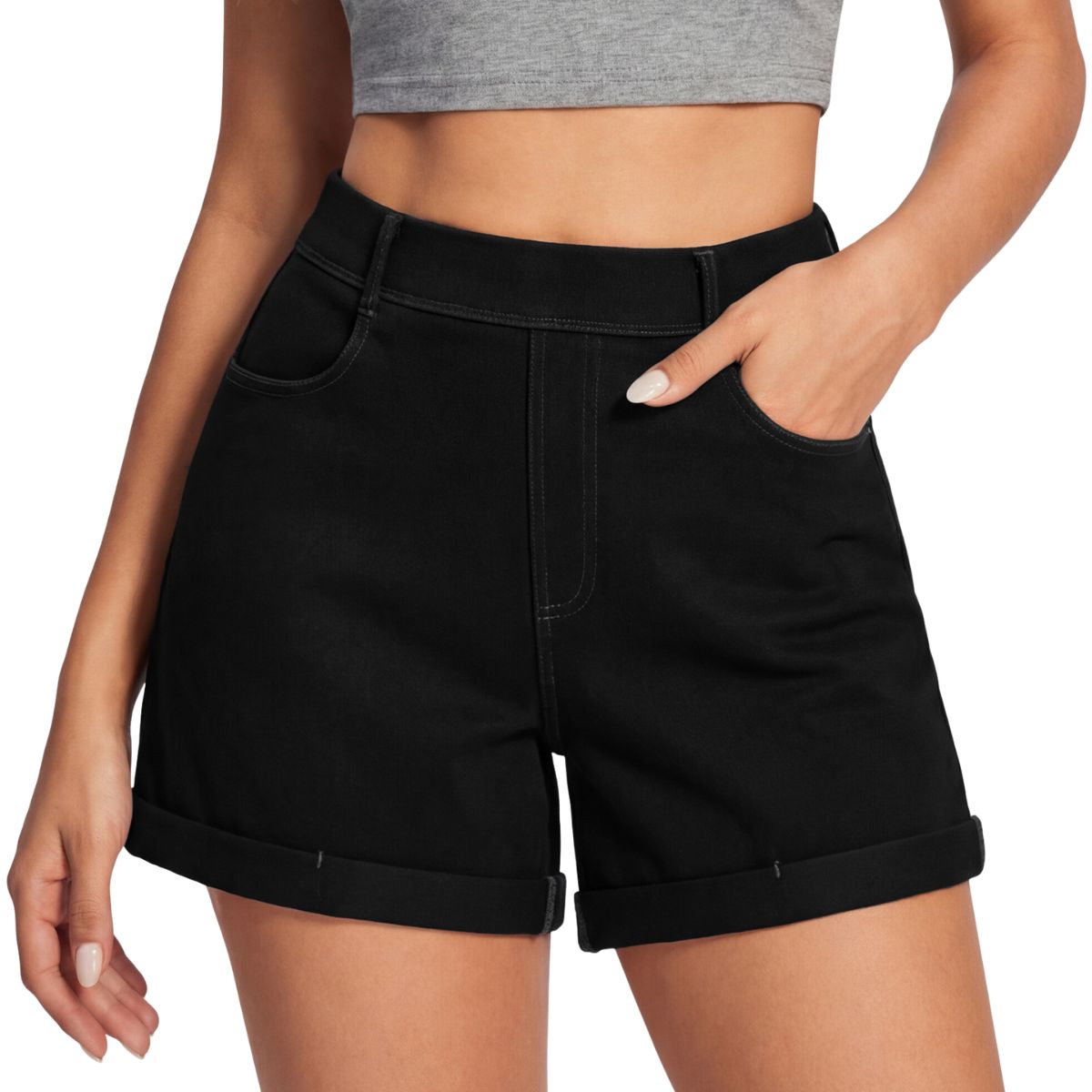High‑Rise 3‑Inch Hot Pants Comfort Knit 4‑Way Stretch Women's Denim Shorts