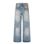 Washed Blue Lightning Design Relaxed Vintage Denim Jeans