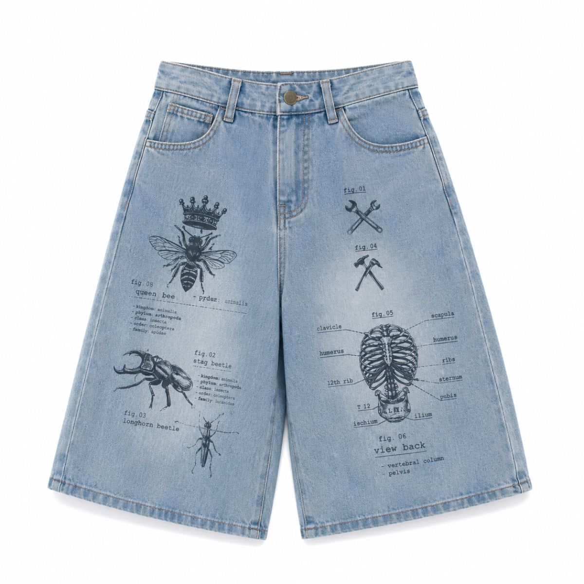 Graphic Print Loose Fit Denim Capri Shorts