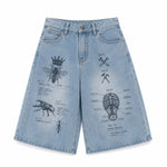 Graphic Print Loose Fit Denim Capri Shorts