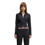 Double-Slider Zipper Fleece Cropped Sweatshirt