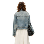 Vintage Washed Cropped Denim Trucker Jacket