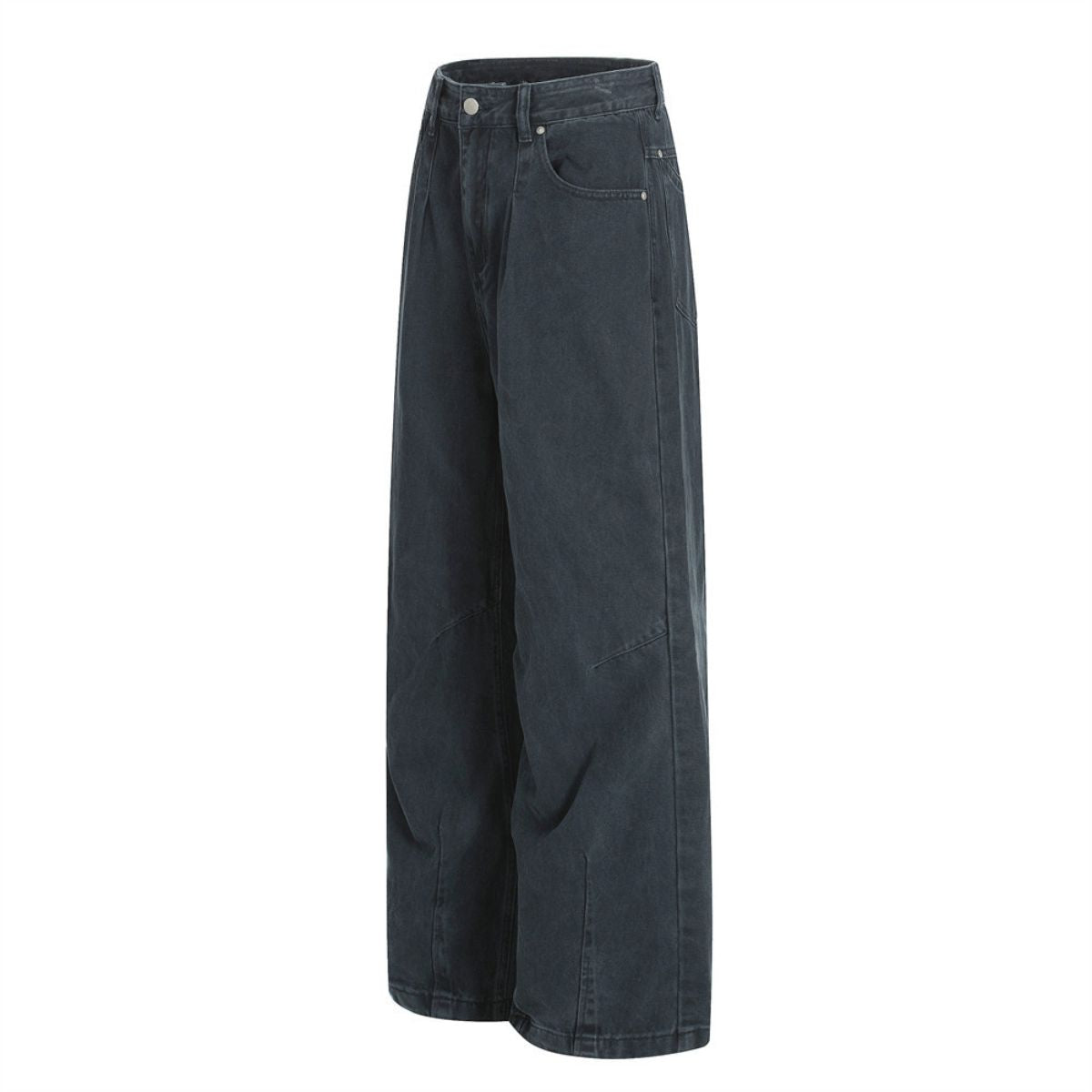 Men's Washed Punk Pleated Loose-Fit Casual Wide-Leg Denim Pants