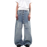 Asymmetric Button Curved Seam Wide Leg Denim Jeans