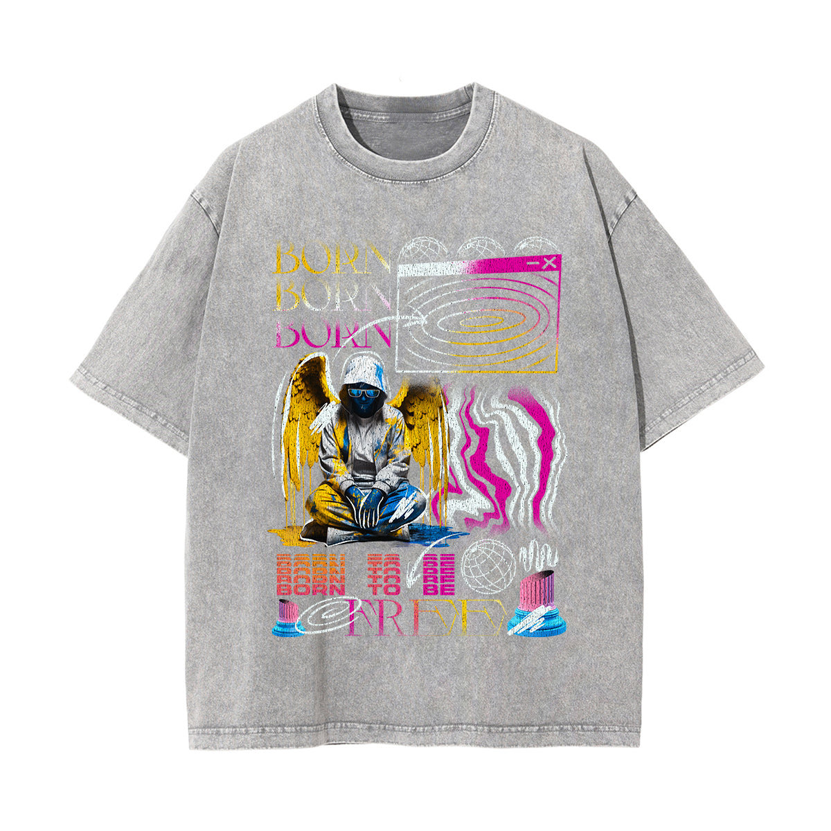 Born Streetwear Brutalism Graphic Washed Tee-INNBLAC Fashion Apparel