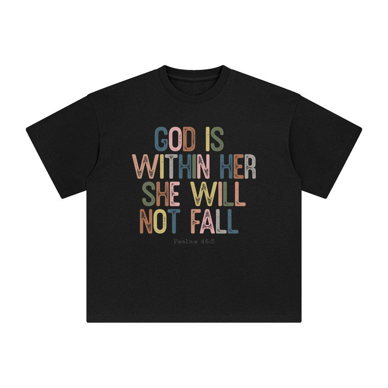 God Is Within Here She Will Not Fall Graphic Tee-INNBLAC Fashion Apparel