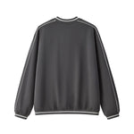 V Neck Contrast Color Drop Shoulder Sweatshirt Loose Fit Ribbed Cuffs