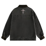 Retro Dark Graffiti Print Mottled Spider Letter Denim Jacket