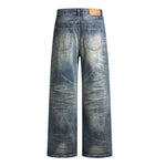 Wash Vintage Whiskered Fluid Flow Wide Leg Denim Jeans