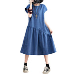 Vestido midi vaquero extragrande con mangas cortas