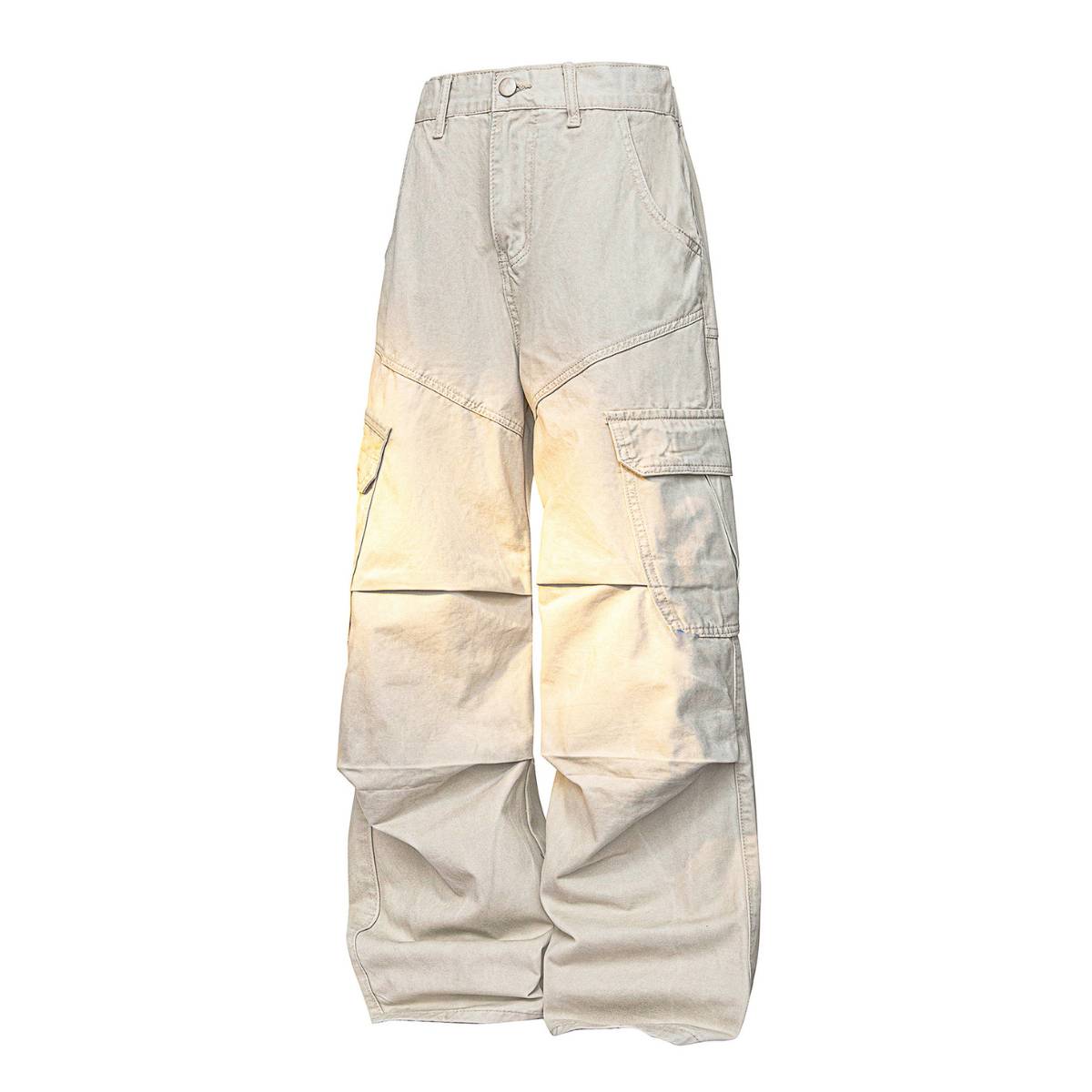 American Workwear Relaxed Solid Patchwork Wide-Leg Utility Cargo Pants