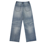 Vintage Washed Crease Effect Wide Leg Baggy Denim Jeans