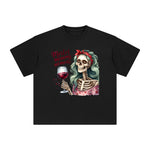 Skeleton Mom Drinking Graphic Tee-INNBLAC Fashion Apparel
