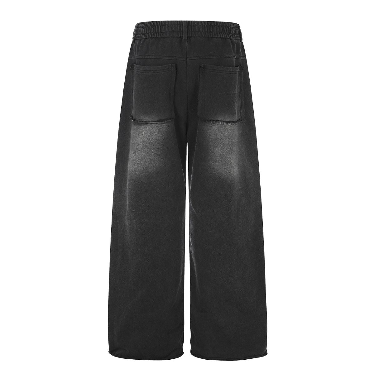 Vintage Washed Distressed Eyelet‑Stud Relaxed Wide‑Leg Trousers