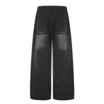 Vintage Washed Distressed Eyelet‑Stud Relaxed Wide‑Leg Trousers