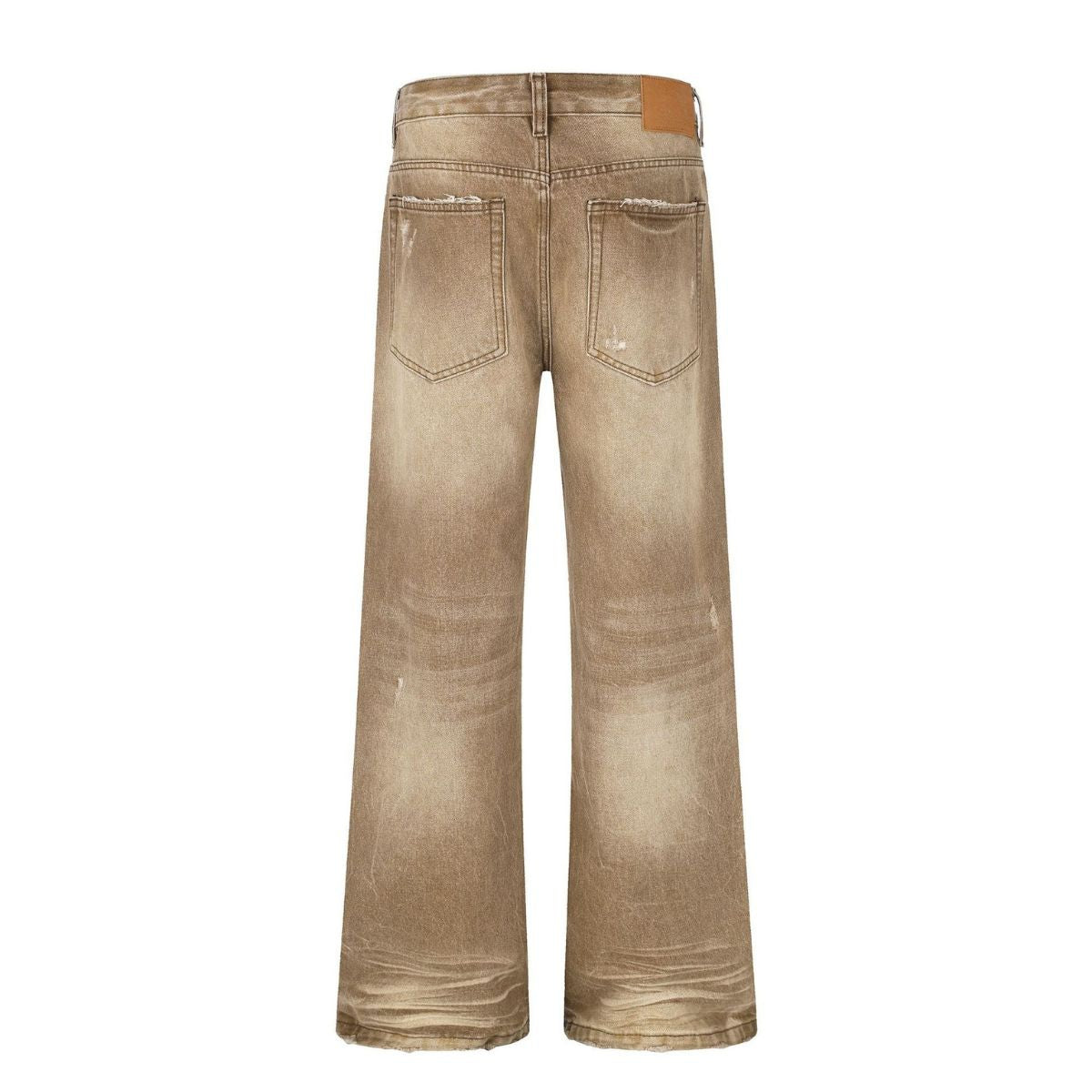 Ripped Whiskering Micro Flare Vintage Denim Jeans
