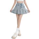 High-Rise Pleated Denim Mini Skirt