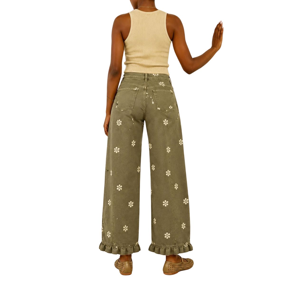 Women's Floral Print Barrel Wide Leg Jeans
