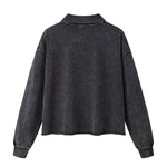 Boxy‑Fit Small V‑Neck Polo Cotton Sweatshirt