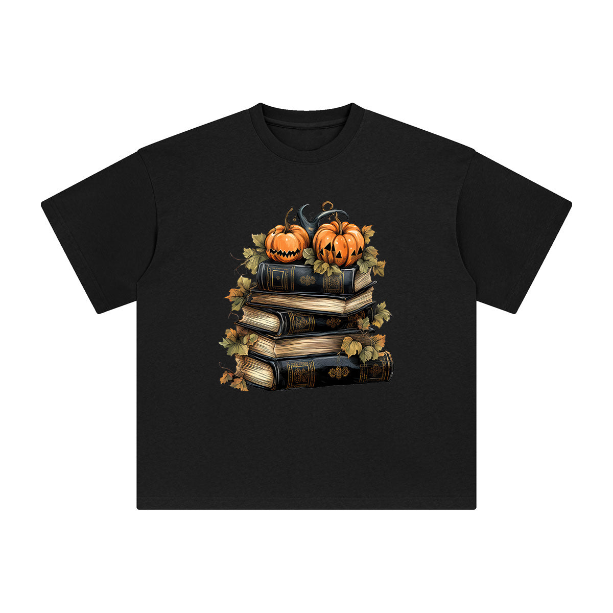 Halloween Book & Pumpkin Graphic Tee-INNBLAC Fashion Apparel